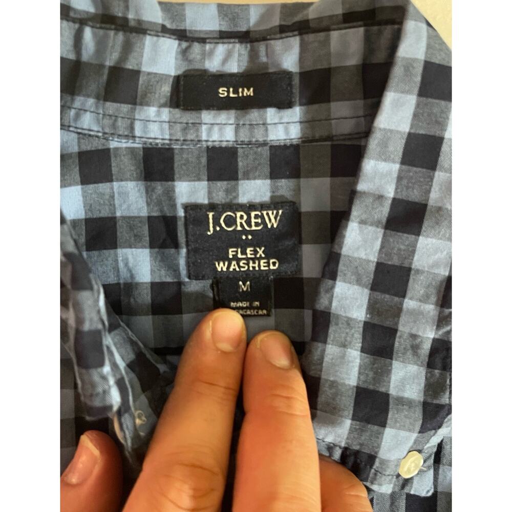 J. Crew Mens Med Slim Fit Long Sleeve Button Up Shirt Blue Gingham Check